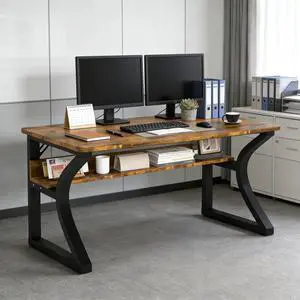 Computer Desk 47 Inch Large Comouter Desk Home Office Desks with Storage Shelf Working Desk with Stable C-Shaped Legs Spacious Desktop for Home Office Gaming & Study (Brown, 47inch) Computer Desk 47 Inch Large Comouter Desk Home Office Desks with Storage Shelf Working Desk with Stable C-Shaped Legs Spacious Desktop for Home Office Gaming & Study (Brown, 47inch)