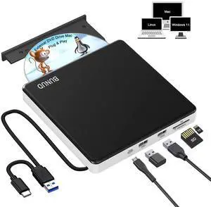 External CD DVD Drive: CD Burner Reader Writer SuperDrive with USB 3.0 & Type C Port and TF/SD Slots - Plug & Play DVD Player for Laptop PC Mac Windows 11 Linux External CD DVD Drive: CD Burner Reader Writer SuperDrive with USB 3.0 & Type C Port and TF/SD Slots - Plug & Play DVD Player for Laptop PC Mac Windows 11 Linux