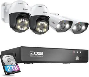 ZOSI 4K PoE Security Camera System with AI Face Person Vehicle Detection, 8CH NVR (16CH Expandable) with 4 x 5MP 3K Outdoor PT Bullet Cameras, 2-Way Talk, 5X Digital Zoom, 2TB HDD for 24/7 Recording ZOSI 4K PoE Security Camera System with AI Face Person Vehicle Detection, 8CH NVR (16CH Expandable) with 4 x 5MP 3K Outdoor PT Bullet Cameras, 2-Way Talk, 5X Digital Zoom, 2TB HDD for 24/7 Recording