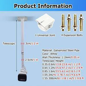 Outdoor Security Camera Pole Mount Adjustable 360°, Hanging CCTV Pole with 4 Screws & 1-2 Universal Joint, Pole Mount for Surveillance Camera 118in(White-C,Smallest 2 4/5 ft(85cm)) Outdoor Security Camera Pole Mount Adjustable 360°, Hanging CCTV Pole with 4 Screws & 1-2 Universal Joint, Pole Mount for Surveillance Camera 118in(White-C,Smallest 2 4/5 ft(85cm))