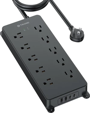 TROND Power Bar Surge Protector 2 USB C, 4000 Joules, ETL Listed, 10ft Long Flat Plug Extension Cord Indoor, 10 Multiplug Outlets, Wall Mount for Home Office Desk Supplies, Black TROND Power Bar Surge Protector 2 USB C, 4000 Joules, ETL Listed, 10ft Long Flat Plug Extension Cord Indoor, 10 Multiplug Outlets, Wall Mount for Home Office Desk Supplies, Black