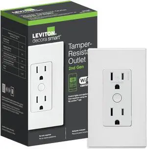 Leviton Decora Smart Outlet, Tamper-Resistant 15A, Wi-Fi 2nd Gen, D215R-1RW, White Leviton Decora Smart Outlet, Tamper-Resistant 15A, Wi-Fi 2nd Gen, D215R-1RW, White