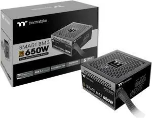 Thermaltake Smart BM3 650W 80Plus Bronze ATX 3.1 & PCIE 5 Ready Semi-Modular Power Supply; 105°C/221°F Japanese Capacitor; 5 Year Warranty; PS-SPD-0650MNFABU-3 Thermaltake Smart BM3 650W 80Plus Bronze ATX 3.1 & PCIE 5 Ready Semi-Modular Power Supply; 105°C/221°F Japanese Capacitor; 5 Year Warranty; PS-SPD-0650MNFABU-3