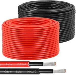 Solar Panel Wire 10 AWG(6mm²) - Extension Cable 200Ft Black & 200Ft Red 10 Gauge Tinned Copper PV Wire for Outdoor Automotive RV Solar Panel Boat Marine (Black+Red) Solar Panel Wire 10 AWG(6mm²) - Extension Cable 200Ft Black & 200Ft Red 10 Gauge Tinned Copper PV Wire for Outdoor Automotive RV Solar Panel Boat Marine (Black+Red)