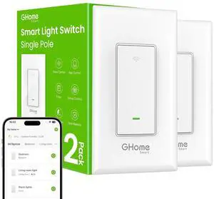 GHome Smart Switches for Lights, WiFi Smart Light Switch Works with Alexa and Google Home, Single-Pole, Neutral Wire Required, 2.4Ghz WiFi Light Switch with APP Control, No Hub Required, UL FCC Listed GHome Smart Switches for Lights, WiFi Smart Light Switch Works with Alexa and Google Home, Single-Pole, Neutral Wire Required, 2.4Ghz WiFi Light Switch with APP Control, No Hub Required, UL FCC Listed