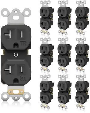 TOPELER Duplex Receptacle Outlet, 10Pack Tamper-Resistant Electrical Outlet, Residential Grade, 20A 125V, Self-Grounding, 2-Pole, UL Listed, Black TOPELER Duplex Receptacle Outlet, 10Pack Tamper-Resistant Electrical Outlet, Residential Grade, 20A 125V, Self-Grounding, 2-Pole, UL Listed, Black