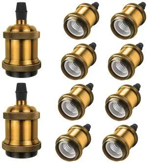 DiCUNO E26 Vintage Light Socket, Brass Color, Medium Base for Edison Pendant Lights, DIY Lamps & Industrial Lighting, 10-Pack DiCUNO E26 Vintage Light Socket, Brass Color, Medium Base for Edison Pendant Lights, DIY Lamps & Industrial Lighting, 10-Pack