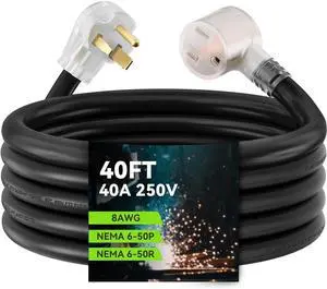 RVGUARD 250V 40 Feet Welder Extension Cord, Heavy Duty 8 AWG NEMA 6-50 STW Welding Cord with Power Indicator End, ETL Listed RVGUARD 250V 40 Feet Welder Extension Cord, Heavy Duty 8 AWG NEMA 6-50 STW Welding Cord with Power Indicator End, ETL Listed