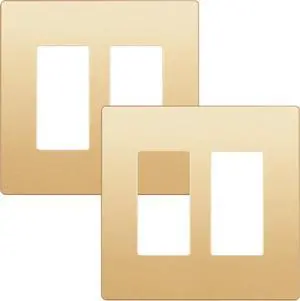 LIDER Matte Finish Decorator Switch Cover, Screwless Wall Plate, Mid-Size 2-Gang 4.88" x 4.92", Unbreakable Polycarbonate Thermoplastic, UL Listed, LSWP-32M-GD2P, Gold, 2 Pack LIDER Matte Finish Decorator Switch Cover, Screwless Wall Plate, Mid-Size 2-Gang 4.88" x 4.92", Unbreakable Polycarbonate Thermoplastic, UL Listed, LSWP-32M-GD2P, Gold, 2 Pack