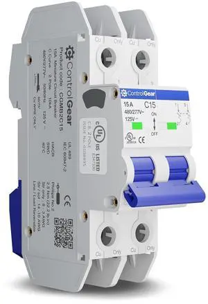 2 Pole, 15 Amp, C Trip, UL-489 Listed Miniature Circuit Breaker (MCB), 10kAIC, 480Y/277VAC, 125VDC, Non-Polarized, DIN Style. Brand: CONTROLGEAR 2 Pole, 15 Amp, C Trip, UL-489 Listed Miniature Circuit Breaker (MCB), 10kAIC, 480Y/277VAC, 125VDC, Non-Polarized, DIN Style. Brand: CONTROLGEAR