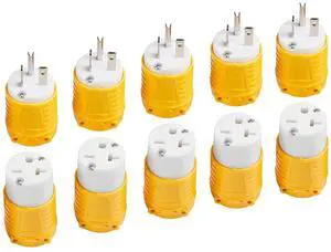 Replacement 6-20P plug and 6-20R replacement connector, set of 5 20 amp replacement connectors, 250 volt extension cord ends, 2 pole, 3 grounding Replacement 6-20P plug and 6-20R replacement connector, set of 5 20 amp replacement connectors, 250 volt extension cord ends, 2 pole, 3 grounding