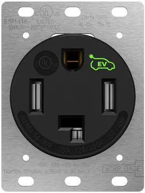 LIDER 30 Amp Dryer Receptacle, NEMA 14-30R, 125/250V, EV Grade Heavy Duty Wall Outlet, Self-Grounding, 3-Pole 4-Wire, Straight Blade, 2.40" Diameter, Nylon Housing, UL Listed, Black LIDER 30 Amp Dryer Receptacle, NEMA 14-30R, 125/250V, EV Grade Heavy Duty Wall Outlet, Self-Grounding, 3-Pole 4-Wire, Straight Blade, 2.40" Diameter, Nylon Housing, UL Listed, Black