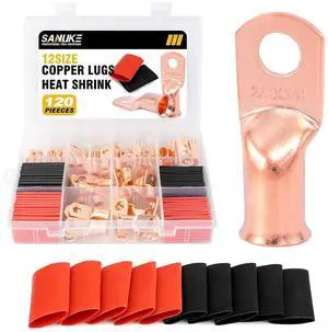 Sanuke 120Pcs AWG 8 6 4 2 Copper Wire Lugs with Heat Shrink Set, 60Pcs Heavy Duty Battery Cable Closed End Tubular Ring Terminals Connectors with 60Pcs Heat Shrink Tubing Sanuke 120Pcs AWG 8 6 4 2 Copper Wire Lugs with Heat Shrink Set, 60Pcs Heavy Duty Battery Cable Closed End Tubular Ring Terminals Connectors with 60Pcs Heat Shrink Tubing