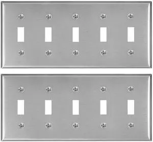 (2 Pack) AP-10425, Stainless Steel Toggle Switch Wall Plate, 5 Gang Standard Size 4.50" x 10" Corrosion and Heat Resistant Unbreakable Metal, Silver Light Switch Cover Panel, Matching Screws (2 Pack) AP-10425, Stainless Steel Toggle Switch Wall Plate, 5 Gang Standard Size 4.50" x 10" Corrosion and Heat Resistant Unbreakable Metal, Silver Light Switch Cover Panel, Matching Screws