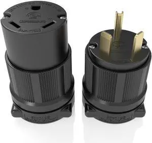 Journeyman-Pro NEMA TT-30R, 30 Amp, 125 Volt, 3-Prong Straight Blade Female RV Trailer Generator Plug Connector, Black Industrial Grade, Grounding 3750 Watts (Black - Female & Male Combo) Journeyman-Pro NEMA TT-30R, 30 Amp, 125 Volt, 3-Prong Straight Blade Female RV Trailer Generator Plug Connector, Black Industrial Grade, Grounding 3750 Watts (Black - Female & Male Combo)