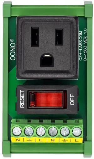 DIN Rail Mount AC 120V NEMA 5-15R Receptacle Outlet Power Module, with Rocker Switch Thermal Circuit Breaker Overload Protector DIN Rail Mount AC 120V NEMA 5-15R Receptacle Outlet Power Module, with Rocker Switch Thermal Circuit Breaker Overload Protector