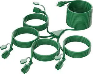 K KASONIC - 46FT Christmas Lights Outdoor Extension Cord with Mutil Outlets, ETL Listed Heavy Duty Electrical Cord with Protective Covers, Weatherproof Extension Cord for Outside, 16AWG/1625W, Green K KASONIC - 46FT Christmas Lights Outdoor Extension Cord with Mutil Outlets, ETL Listed Heavy Duty Electrical Cord with Protective Covers, Weatherproof Extension Cord for Outside, 16AWG/1625W, Green