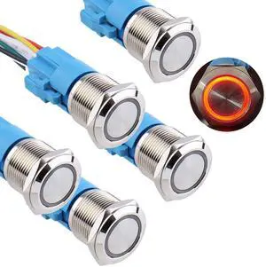5pcs 19mm Metal Momentary Push Button Switch 12V-24V (ON)-Off 5Pins 1NO 1NC Self-Reset Waterproof 3/4" Mounting Hole with Harness Halo Ring LED (Red Light) 5pcs 19mm Metal Momentary Push Button Switch 12V-24V (ON)-Off 5Pins 1NO 1NC Self-Reset Waterproof 3/4" Mounting Hole with Harness Halo Ring LED (Red Light)