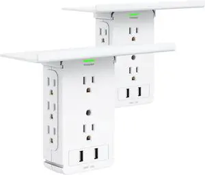 Wall Shelf with 10-Port Surge Protector, 8 Electrical Outlet Extenders and 2.4A USB Ports, with Removable Built-in Shelf, FCC Listed (2 Packs,White) Wall Shelf with 10-Port Surge Protector, 8 Electrical Outlet Extenders and 2.4A USB Ports, with Removable Built-in Shelf, FCC Listed (2 Packs,White)