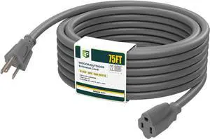 EP 75 Ft Outdoor Extension Cord - 16/3 SJTW Gray Electrical Cable with 3 Prong Grounded Plug, UL Listed EP 75 Ft Outdoor Extension Cord - 16/3 SJTW Gray Electrical Cable with 3 Prong Grounded Plug, UL Listed