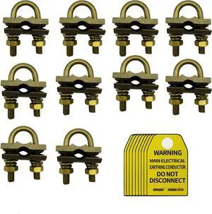 Brass U Bolt Ground Clamp with 2 Conductors,4/0-4AWG Wire Range, 1/2-3/4Ground Rods or Pipe Size (U bolt 10pcs pack) Brass U Bolt Ground Clamp with 2 Conductors,4/0-4AWG Wire Range, 1/2-3/4Ground Rods or Pipe Size (U bolt 10pcs pack)