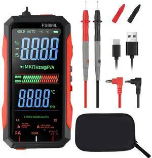 FS899L Digital Multimeter with Color Screen & Storage Case, USB C Rechargeable Electrical Testing, 6000 Counts True RMS AC/DC Voltage Tester, NCV, Capacitance, Non Voltage Detector FS899L Digital Multimeter with Color Screen & Storage Case, USB C Rechargeable Electrical Testing, 6000 Counts True RMS AC/DC Voltage Tester, NCV, Capacitance, Non Voltage Detector