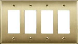 LIDER Decorator Switch or Receptacle Metal Wall Plate, Stainless Steel Outlet Cover, Corrosion Resistant, Mid-Size 4-Gang 4.88" x 8.58", Stainless Steel, LMWP-34M-BB, Brushed Brass LIDER Decorator Switch or Receptacle Metal Wall Plate, Stainless Steel Outlet Cover, Corrosion Resistant, Mid-Size 4-Gang 4.88" x 8.58", Stainless Steel, LMWP-34M-BB, Brushed Brass