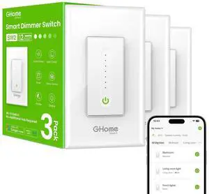 Ghome Smart Dimmer Switch, Single Pole, 2.4GHz WiFi Switch, Neutral Wire Required, Smart Dimmer Light Switch Compatible with Alexa and Google Home 3 Pack, White Ghome Smart Dimmer Switch, Single Pole, 2.4GHz WiFi Switch, Neutral Wire Required, Smart Dimmer Light Switch Compatible with Alexa and Google Home 3 Pack, White