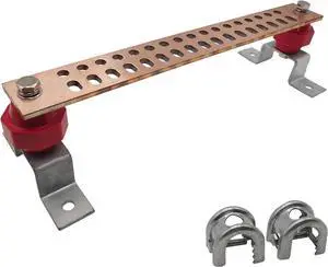 Copper Ground Bus Bar,Multipurpose Ground Bar Kit 16" x 2" x.25 with 34 x 0.41 Terminal Positions and UL Material Standoff BusBar Insulators Copper Ground Bus Bar,Multipurpose Ground Bar Kit 16" x 2" x.25 with 34 x 0.41 Terminal Positions and UL Material Standoff BusBar Insulators