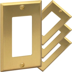 Rio Salto BRASS Signature Collection Brushed Brass Gold Metal Outlet Cover, Decorative Light Switch Cover Plate Wall Plate, Premium, Rocker 1-Gang, 2.75" X 4.50" Standard Size 4-Pack Rio Salto BRASS Signature Collection Brushed Brass Gold Metal Outlet Cover, Decorative Light Switch Cover Plate Wall Plate, Premium, Rocker 1-Gang, 2.75" X 4.50" Standard Size 4-Pack