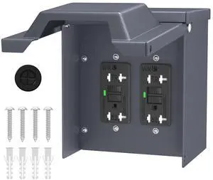 Joinfworld Outdoor Electrical Outlet Box with Dual 20 Amp WRTR GFCI Receptacles ETL Listed Waterproof GFCI Outlet Box with Cover Joinfworld Outdoor Electrical Outlet Box with Dual 20 Amp WRTR GFCI Receptacles ETL Listed Waterproof GFCI Outlet Box with Cover