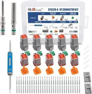 JRready ST6328-6 Deutsch DT Series Connector 5 Kit 6 Pin Way,14-20 AWG Waterproof Electrical Wire Connector,Connector Removal Tool DRK-RT1B with Deutsch 16 Solid Contacts (5 Kits,6 Pin) JRready ST6328-6 Deutsch DT Series Connector 5 Kit 6 Pin Way,14-20 AWG Waterproof Electrical Wire Connector,Connector Removal Tool DRK-RT1B with Deutsch 16 Solid Contacts (5 Kits,6 Pin)