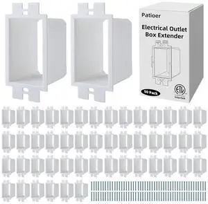 1-Gang White Non-Metallic Electrical Outlet Box Extender, Extends Electrical Boxes for Power Switches GFCIs Receptacles, ETL Listed (BE1, 50 Pack) 1-Gang White Non-Metallic Electrical Outlet Box Extender, Extends Electrical Boxes for Power Switches GFCIs Receptacles, ETL Listed (BE1, 50 Pack)