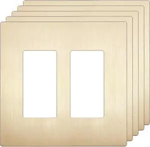 LIDER Matte Finish Double Decorator Switch Cover, Screwless Wall Plate, Mid-Size 2-Gang 4.88" x 4.92", Unbreakable Polycarbonate Thermoplastic, UL Listed, LSWP-32M-BGD5P, Brushed Gold, 5 Pack LIDER Matte Finish Double Decorator Switch Cover, Screwless Wall Plate, Mid-Size 2-Gang 4.88" x 4.92", Unbreakable Polycarbonate Thermoplastic, UL Listed, LSWP-32M-BGD5P, Brushed Gold, 5 Pack