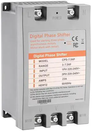 Single Phase to 3 Phase Converter7.5HP 220V 3 Phase Converter220V-240V Input/Output Digital Phase Shift for 7.5HP Motor Single Phase to 3 Phase Converter7.5HP 220V 3 Phase Converter220V-240V Input/Output Digital Phase Shift for 7.5HP Motor