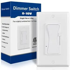 0-10V LED Dimmer Switch, Low Voltage Dimmer Switch for Dimmable LED Lights, CFL, Halogen and Incandescent Bulbs, Single-Pole or 3-Way, Wallplate Included, ETL Listed (White, 1 Pack) 0-10V LED Dimmer Switch, Low Voltage Dimmer Switch for Dimmable LED Lights, CFL, Halogen and Incandescent Bulbs, Single-Pole or 3-Way, Wallplate Included, ETL Listed (White, 1 Pack)