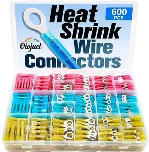 600Pcs Heat Shrink Wire Connectors Electrical Kit - Oiojuct Marine Automotive Crimp Terminals Assortment, Waterproof Ring Fork Spade Electrical Butt Connector 600Pcs Heat Shrink Wire Connectors Electrical Kit - Oiojuct Marine Automotive Crimp Terminals Assortment, Waterproof Ring Fork Spade Electrical Butt Connector