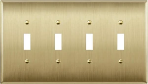 LIDER Toggle Light Switch Metal Wall Plate, Stainless Steel Switch Cover, Corrosion Resistant, Mid-Size 4-Gang 4.88" x 8.58", Stainless Steel, LMWP-14M-BB, Brushed Brass LIDER Toggle Light Switch Metal Wall Plate, Stainless Steel Switch Cover, Corrosion Resistant, Mid-Size 4-Gang 4.88" x 8.58", Stainless Steel, LMWP-14M-BB, Brushed Brass