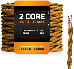 32.8ft Golden Vintage Cloth Covered Twisted Electrical Wire 18 Gauge 2-Conductor Fabric Cable for Pendant Lights Lamps DIY Lighting Retro & Antique Home Decor(Golden) 32.8ft Golden Vintage Cloth Covered Twisted Electrical Wire 18 Gauge 2-Conductor Fabric Cable for Pendant Lights Lamps DIY Lighting Retro & Antique Home Decor(Golden)
