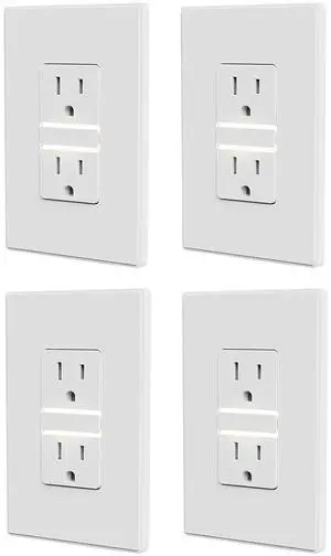 ELEGRP Decorator Outlet with Night Light 4000K, TR Tamper Resistant Wall Receptacle, 15A 125V Electrical Outlet, Self-grounding, with Mid Wall Plate, UL Listed (Matte White, 4 Pack) ELEGRP Decorator Outlet with Night Light 4000K, TR Tamper Resistant Wall Receptacle, 15A 125V Electrical Outlet, Self-grounding, with Mid Wall Plate, UL Listed (Matte White, 4 Pack)