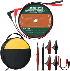 Retractable Test Leads 2 Wires 30FT 18AWG 10 in 1 Kit with Cable Bag and Multimeter Probe Alligator Clips Test Probe for Circuit Connection Electrical Testing and Troubleshooting, RTL-A2-03 Retractable Test Leads 2 Wires 30FT 18AWG 10 in 1 Kit with Cable Bag and Multimeter Probe Alligator Clips Test Probe for Circuit Connection Electrical Testing and Troubleshooting, RTL-A2-03