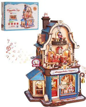 ROKR Happyduke DIY Miniature House Kit, 305Pcs 3D Wooden Puzzle, LED & Builtin Music, Moving Book Nook Model, Craft Decor Gift for 14+ Adults ROKR Happyduke DIY Miniature House Kit, 305Pcs 3D Wooden Puzzle, LED & Builtin Music, Moving Book Nook Model, Craft Decor Gift for 14+ Adults
