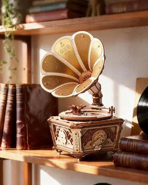 ROKR Vintage Gramophone 3D Wooden Puzzle for Adults, 200Pcs WindUp Mechanical Music Box Model Kit, Plays Emperor Waltz, NoGlue DIY Retro Decor, Gift for Music Lovers Ages 14+ ROKR Vintage Gramophone 3D Wooden Puzzle for Adults, 200Pcs WindUp Mechanical Music Box Model Kit, Plays Emperor Waltz, NoGlue DIY Retro Decor, Gift for Music Lovers Ages 14+