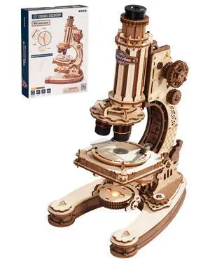 ROKR 3D Wooden Puzzle Microscope, 1:1 Functional Replica 40X400X Magnification STEM Science Model Kit, LED Adjustable Lighting, NoGlue MortiseTenon Build, Educational Gift for Teens & Adults 14+ ROKR 3D Wooden Puzzle Microscope, 1:1 Functional Replica 40X400X Magnification STEM Science Model Kit, LED Adjustable Lighting, NoGlue MortiseTenon Build, Educational Gift for Teens & Adults 14+