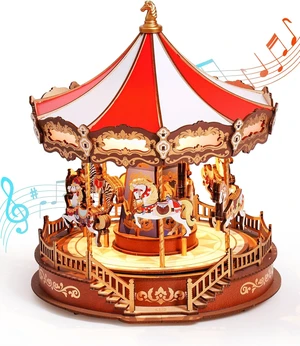 Rolife Carousel Music Box 3D Wooden Puzzle 265-Piece DIY Model Building Kit with Chaser Lights & Spinning Animals, Home Decor Chiristmas Gifts for Adults & Teens Rolife Carousel Music Box 3D Wooden Puzzle 265-Piece DIY Model Building Kit with Chaser Lights & Spinning Animals, Home Decor Chiristmas Gifts for Adults & Teens