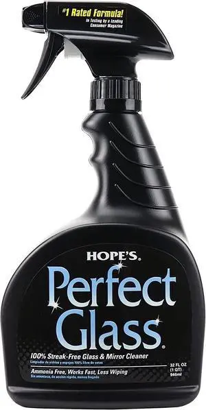 HOPE'S Perfect Glass Cleaner Spray, Streak-Free, Ammonia-Free Window, Mirror, Screen, Tinted Glass, and Shower Door Cleaner, Indoor and Outdoor Glass Surfaces, 32 Fl Oz, Pack of 1 HOPE'S Perfect Glass Cleaner Spray, Streak-Free, Ammonia-Free Window, Mirror, Screen, Tinted Glass, and Shower Door Cleaner, Indoor and Outdoor Glass Surfaces, 32 Fl Oz, Pack of 1