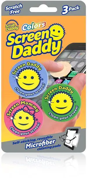 Scrub Daddy, Screen Daddy - Multi-color, Multi-use Microfiber Cleaning Pads for Electronic Screens With Convenient Storage, Scratch Free, Streak Free, Reusable and Washable, 3ct Scrub Daddy, Screen Daddy - Multi-color, Multi-use Microfiber Cleaning Pads for Electronic Screens With Convenient Storage, Scratch Free, Streak Free, Reusable and Washable, 3ct