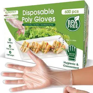600 Pack Disposable Food Prep Gloves Clear Polyethylene, Latex- BPA & Powder-Free Bulk Kitchen Gloves for Cooking, Catering, BBQ, Baking, Restaurant Food Handling 600 Pack Disposable Food Prep Gloves Clear Polyethylene, Latex- BPA & Powder-Free Bulk Kitchen Gloves for Cooking, Catering, BBQ, Baking, Restaurant Food Handling