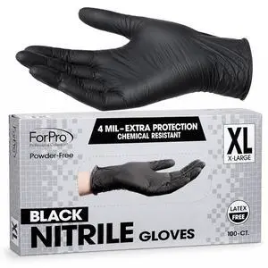 Disposable Nitrile Gloves, Chemical Resistant, Powder-Free, Latex-Free, Non-Sterile, Food Safe, 4 Mil, Black, X-Large, 100-Count Disposable Nitrile Gloves, Chemical Resistant, Powder-Free, Latex-Free, Non-Sterile, Food Safe, 4 Mil, Black, X-Large, 100-Count