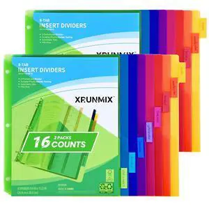 8-Tab Binder Dividers - Index Pockets Divider for 3 Ring Binders, 3-Hole Plastics Sheets Protectors for US Letter Size in 0.5'', 1'', 2'', 3 inch Binders, 8 Colors (XY004) (2 Packs) 8-Tab Binder Dividers - Index Pockets Divider for 3 Ring Binders, 3-Hole Plastics Sheets Protectors for US Letter Size in 0.5'', 1'', 2'', 3 inch Binders, 8 Colors (XY004) (2 Packs)